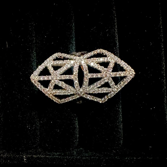 Sterling Silver and CZ Rhinestone Geometric Ring - Picture 1 of 5